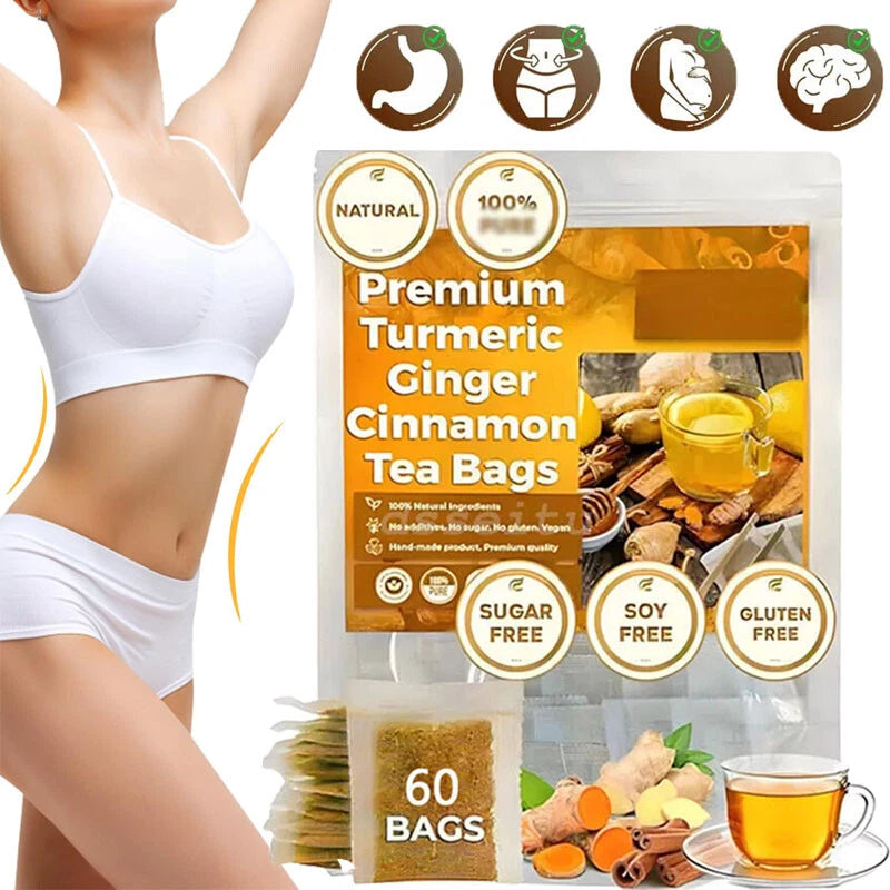 Turmeric, Ginger, Cinnamon Tea Bags, 100% Natural & No Additives & Caffeine Free