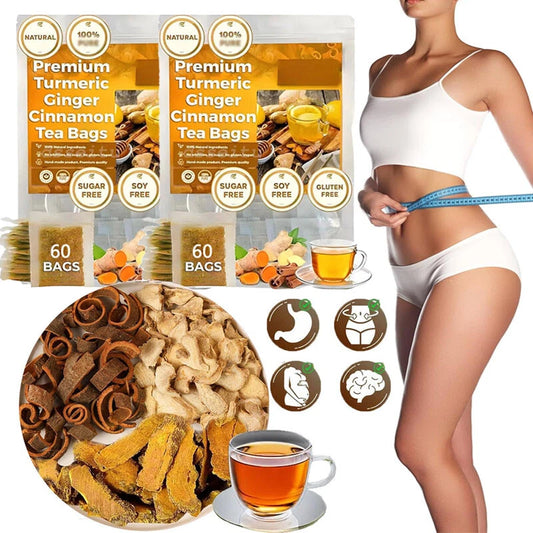 Turmeric, Ginger, Cinnamon Tea Bags, 100% Natural & No Additives & Caffeine Free