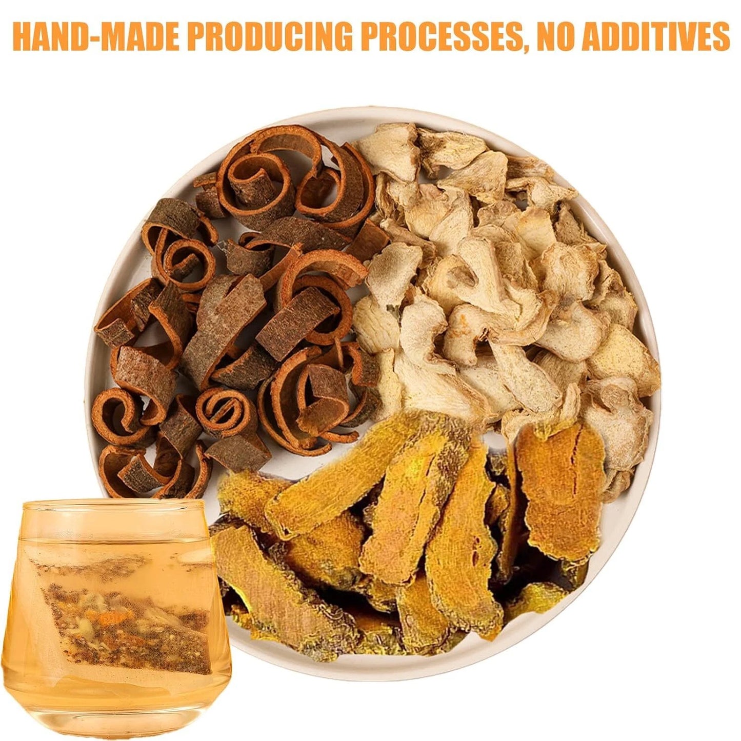 Turmeric, Ginger, Cinnamon Tea Bags, 100% Natural & No Additives & Caffeine Free